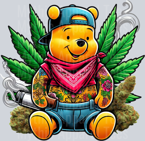Winnie the pooh gangster Smoking Pop Culture DTF Weed Transfers