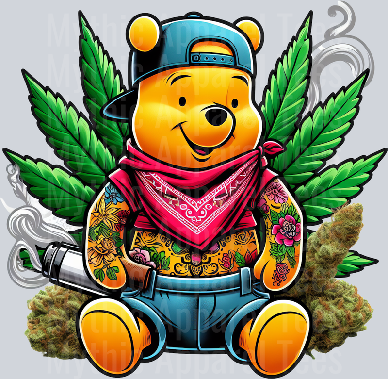 Winnie the pooh gangster Smoking Pop Culture DTF Weed Transfers