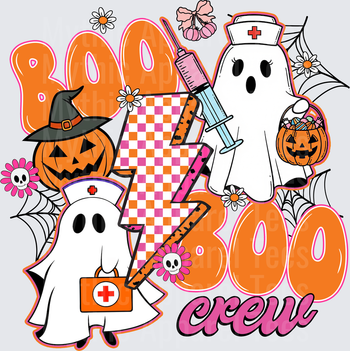 Halloween Boo Boo Crew Nurse Ghost Pumpkin Lightning Bolt