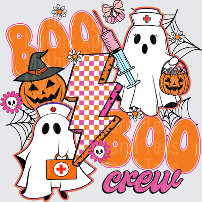 Halloween Boo Boo Crew Nurse Ghost Pumpkin Lightning Bolt