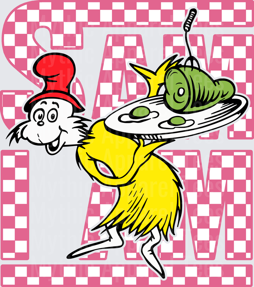 DR Seuss Sam I Am Green Eggs and Ham Pink Checkered