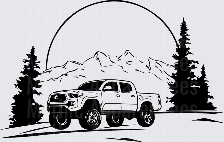 Off Road Jeep Toyota Tacoma Mountain Pine Tree Scene
