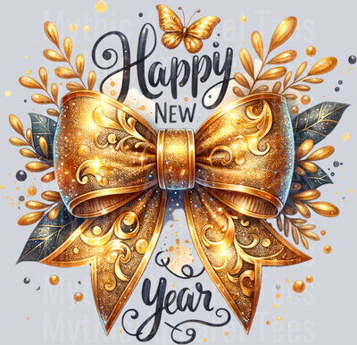 HAPPY NEW YEAR GOLD BOW PNG