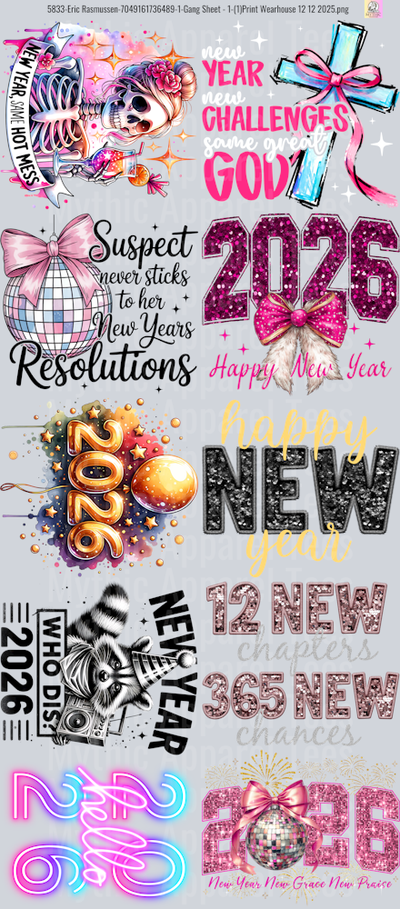 New Years 1 GANG SHEET 10 FULL SIZE IMAGES