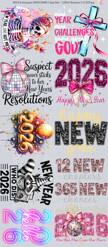 New Years 1 GANG SHEET 10 FULL SIZE IMAGES