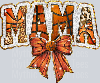 Mama Basketball ribbon with Glitter DTF Sports Transfers