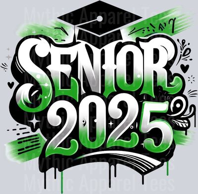 0035 Senior 2025 Airburshed Green and Black 1 DTF 2025 Senior Graduation Transfers
