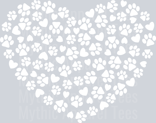 Dog paw heart white paw print DTF Dog Transfers