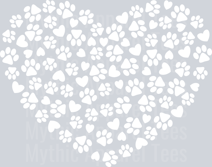 Dog paw heart white paw print DTF Dog Transfers