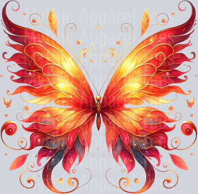 Red Fire Ember Yellow Watercolor butterfly DTF Butterfly Transfers