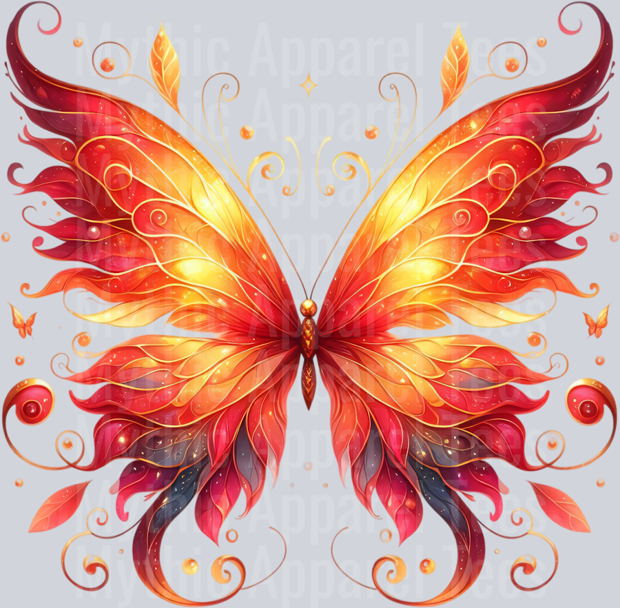 Red Fire Ember Yellow Watercolor butterfly DTF Butterfly Transfers
