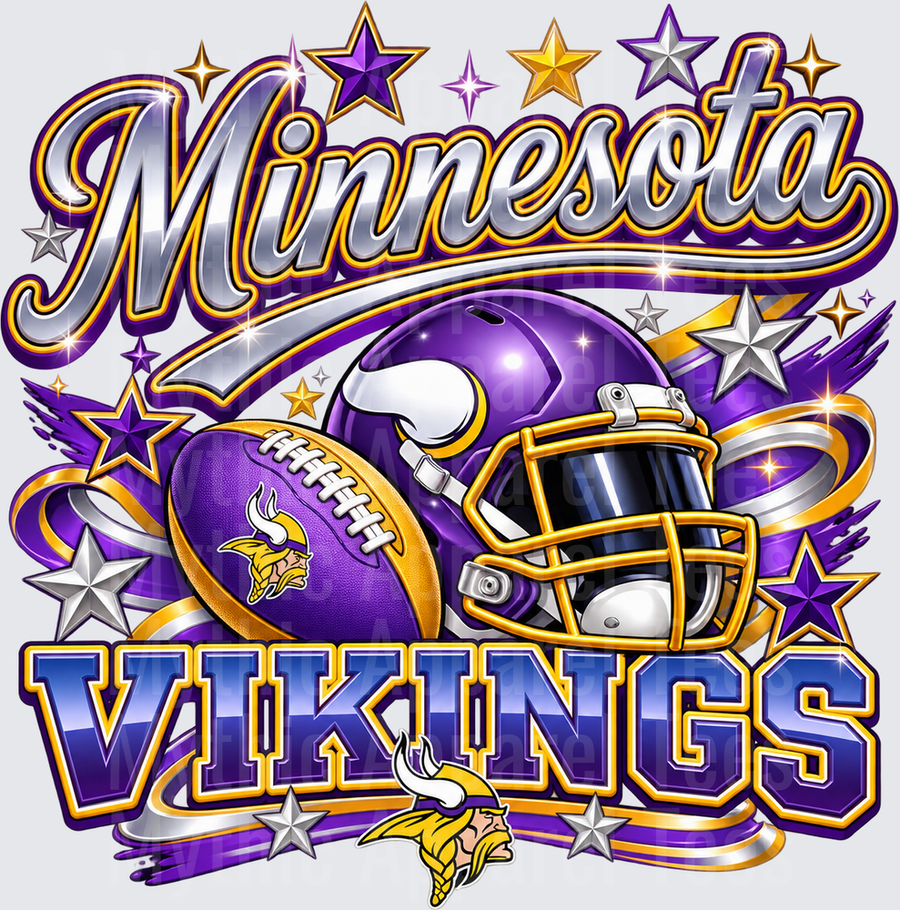 Gradient Polished Style NFL Minnesota Vikings Purple Gold Helmet Football Stars Sparkle Fan Design