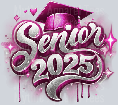 007 Senior 2025 Airbrushed Pink DTF 2025 Senior Graduation Transfers