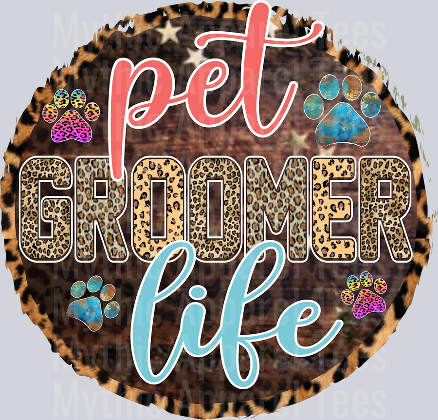 Pet Groomer Life circle glitter style DTF Dog Transfers