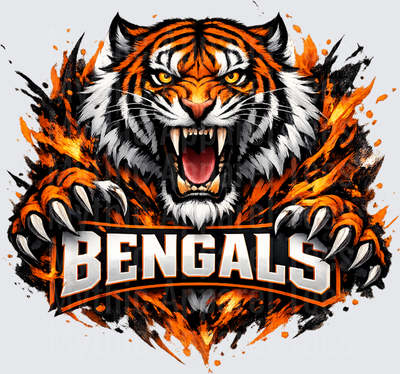 NFL Bengals Fierce Roaring Tiger Flames and Claws Mascot