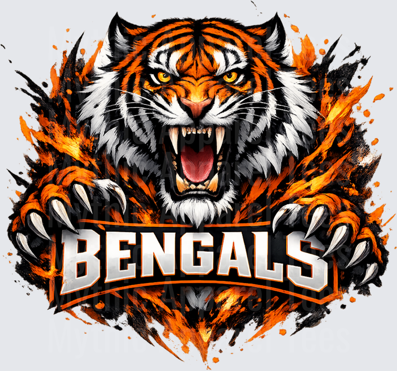NFL Bengals Fierce Roaring Tiger Flames and Claws Mascot