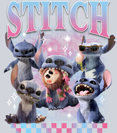 Stitch Live action Pink and blue pastel checkers DTF Lilo and Stitch Transfers