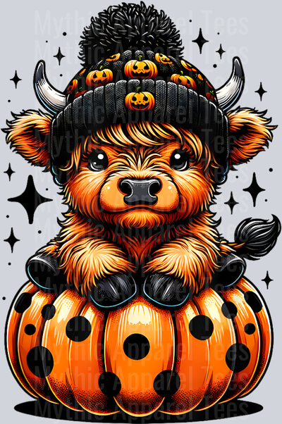 Cute Highland Cow Halloween With Pumpkin Spooky Season Funny T-Shirt