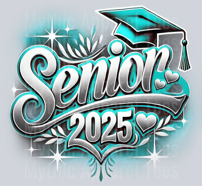 005 Senior 2025 Airbrushed Mint DTF 2025 Senior Graduation Transfers