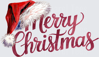 Merry Christmas Watercolor Script Lettering with Santa Hat Holiday Greeting