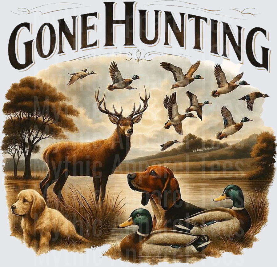 Gone Hunting Buck Mallard Ducks Hunting Dogs Scenic Design
