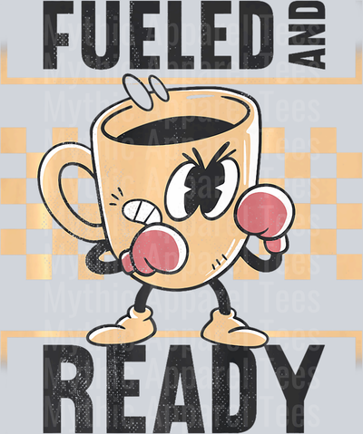 Fueled and ready boxing coffee cup with checker pattern DTF Coffee Transfers