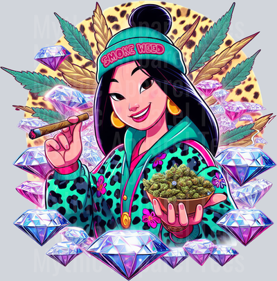 Mulan 2 Weed Plant Cheeta Print Jewels Smoking Weed DTF Weed Transfers