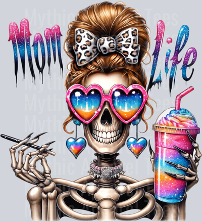 Mom Life coffee bow Skelly Girl DTF Skull Transfers