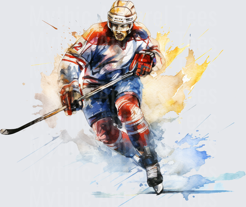 Ice Hockey Player Watercolor Splash Action Art
