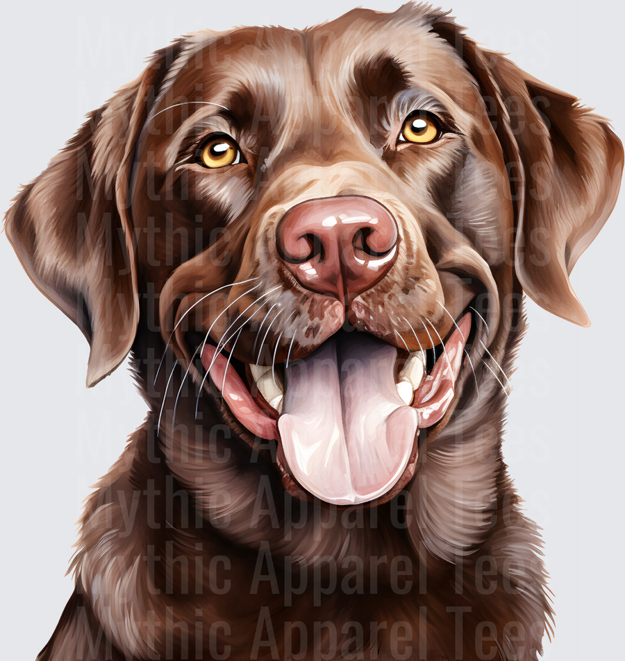 Happy Chocolate Labrador Retriever Portrait with Tongue Out Golden Eyes