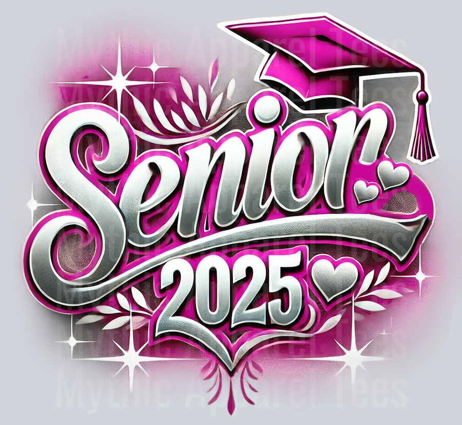 005 Senior 2025 Airbrushed Pink DTF 2025 Senior Graduation Transfers