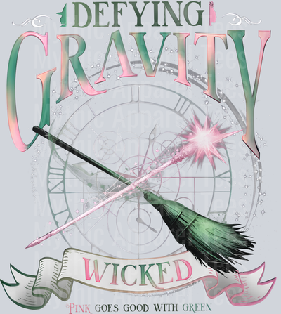 Wicked Defying Gravity clock with broom and wand DTF Wicked Transfers