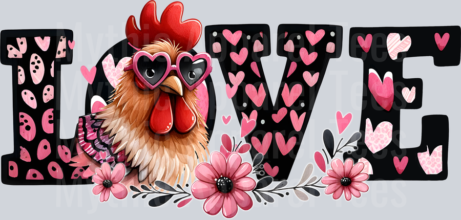Love chicken valentiens day chicken shirt DTF Chicken Transfers
