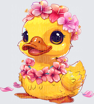 Jeep Ducks Cute Yellow Duckling with Pink Hibiscus Lei and Flower Crown