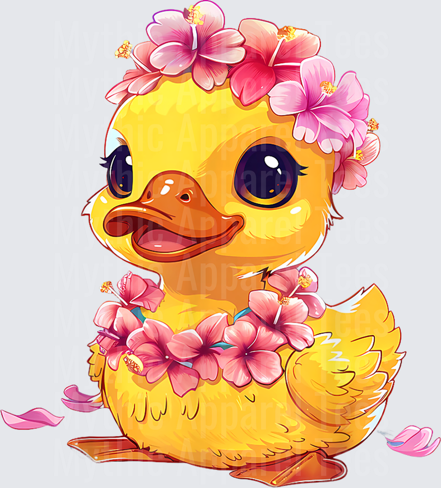 Jeep Ducks Cute Yellow Duckling with Pink Hibiscus Lei and Flower Crown