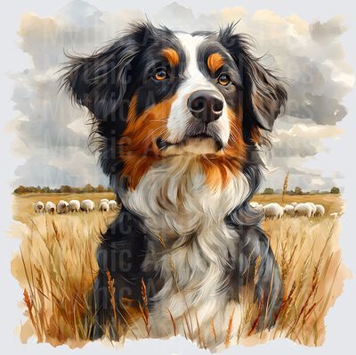 Farm Life and Farm Animals Bernese Mountain Dog Watercolor Field