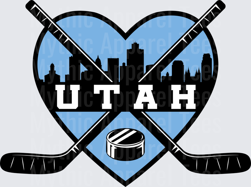 NHL Teams Utah Hockey Heart Crossed Sticks City Skyline Puck