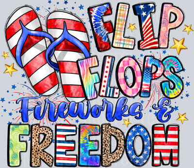 Flip Flops Fireworks And Freedom 2 4th of july DTF Patriotic Transfers