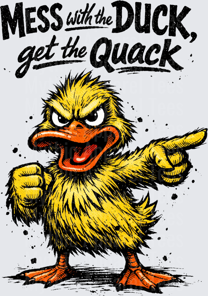 Funny Sarcastic Duck Mess With The Duck Get The Quack Angry Yellow Duck Pointing Finger Bold Retro Graphic