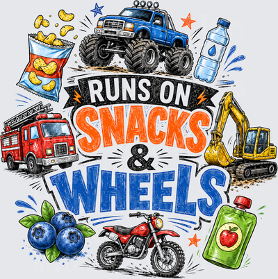 Runs On Snacks & Wheels Kids Monster Truck Fire Truck Excavator Dirt Bike Toddler Boy