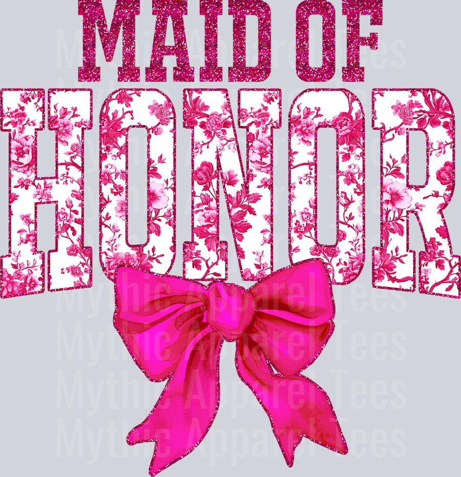 Pink Maid Of Honor College Font With Bow Floral Pattern Wedding