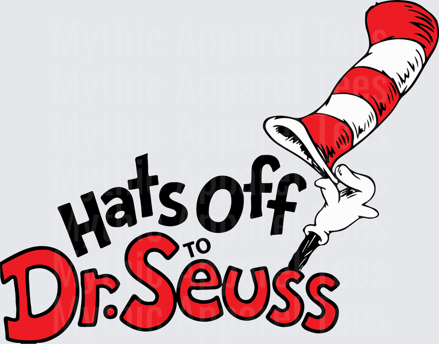 Dr. Seuss Hats Off To Dr. Seuss Cat in the Hat Red and White Striped Hat Tipping Graphic Logo Design