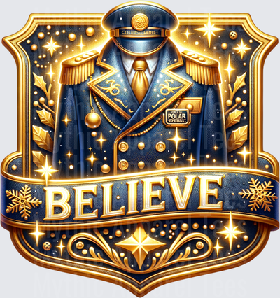 Polar Express Conductor Uniform Believe Christmas Badge Shield Navy Gold Sparkle Holiday