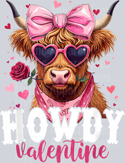 233 Coquette Bow Howdy Valentine_S Day Highland Cow Lover Womens T-Shirt