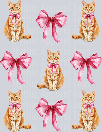 Cat and Pink bow Pattern DTF Cat Transfers