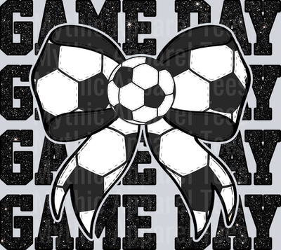 Glitter Soccer game day bow with black and white cute DTF Sports Transfers