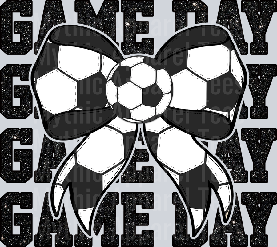 Glitter Soccer game day bow with black and white cute DTF Sports Transfers