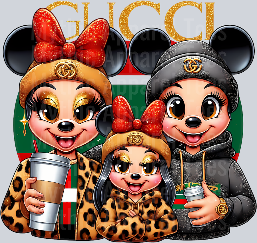 Mickey Minnie and baby Leopard Print Disney DTF Gucci Mickey Transfers