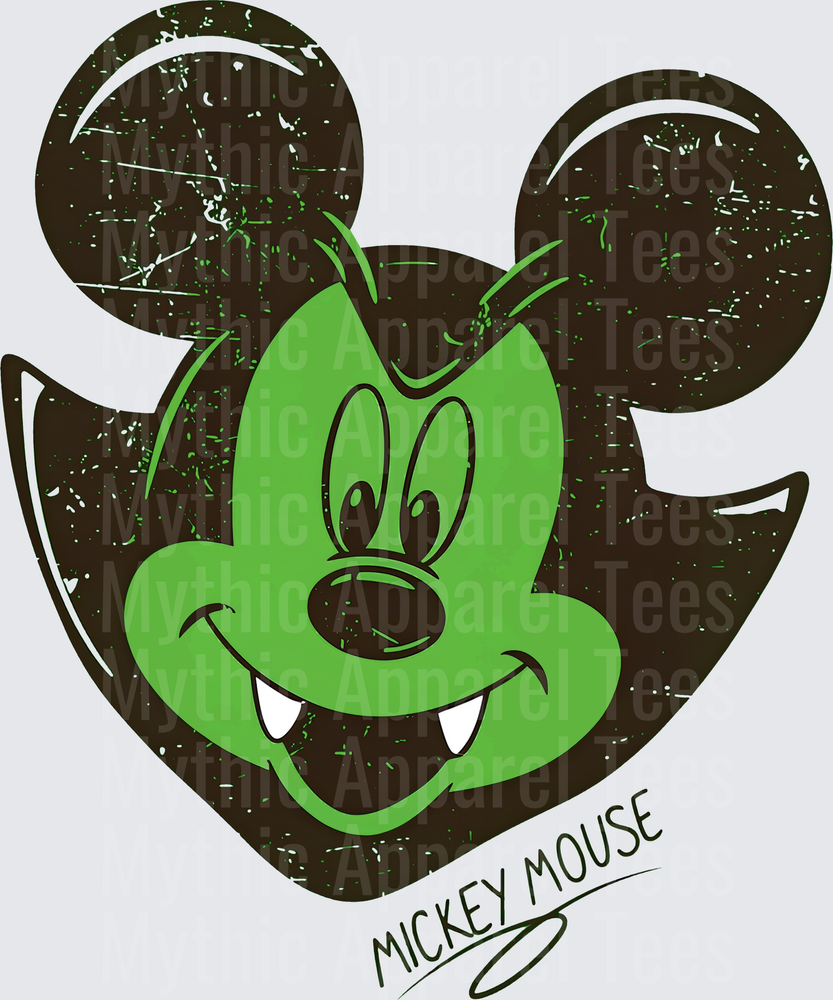 Mickey Mouse Halloween Vampire Green Face Distressed Vintage Grunge Design
