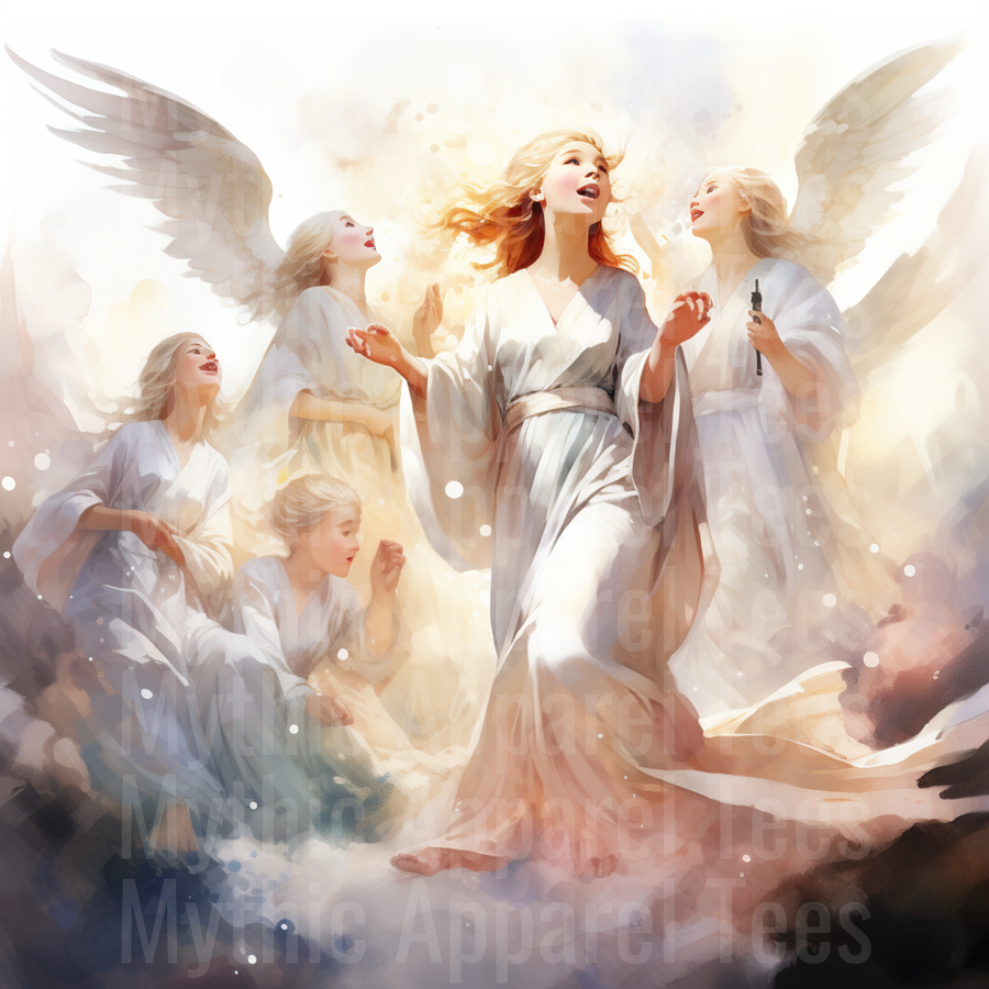 Nativity Heavenly Angel Choir Watercolor Worship Scene